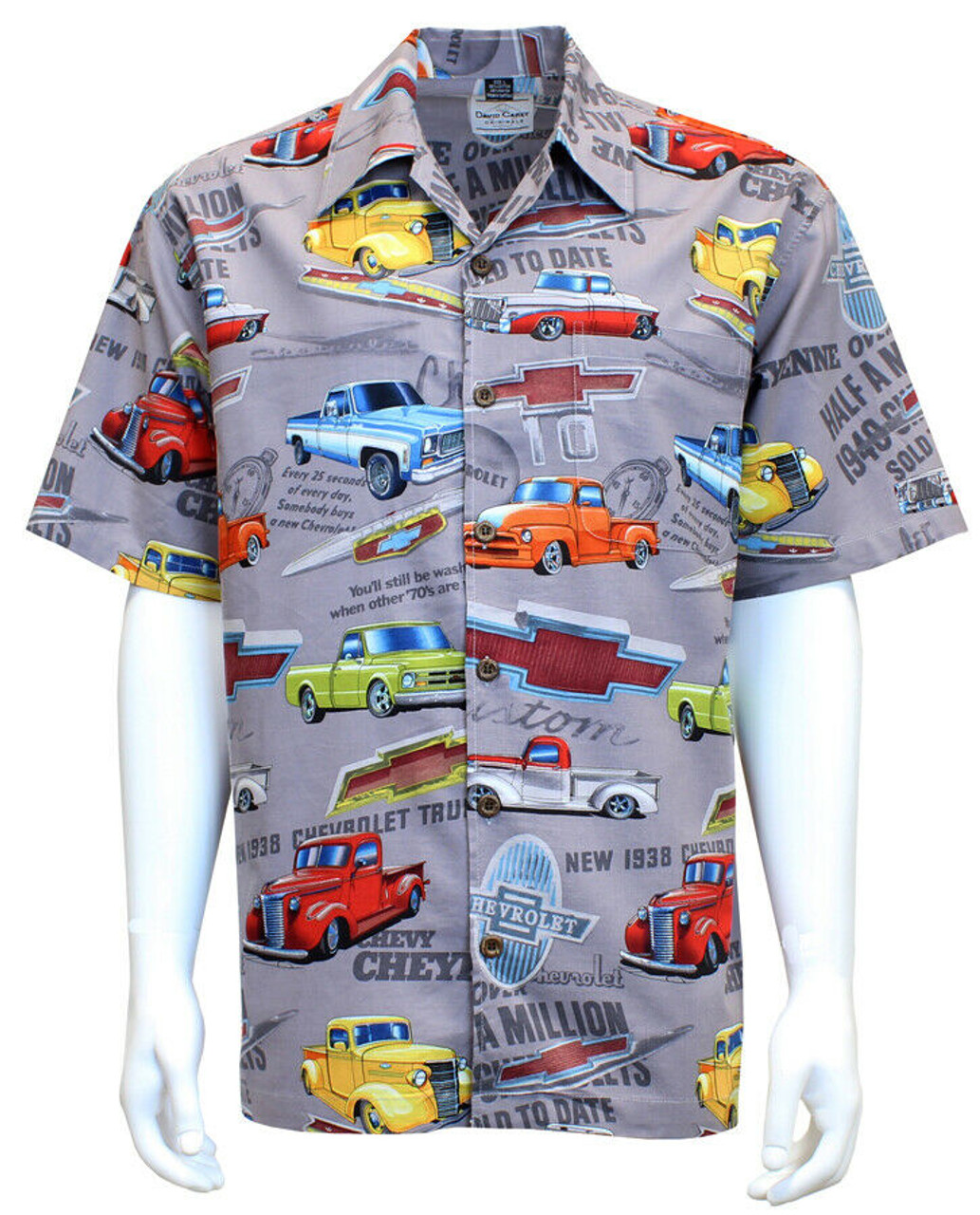 David Carey Chevy Chevrolet Old Trucks Camp Hawaiian Button Down Shirt ...