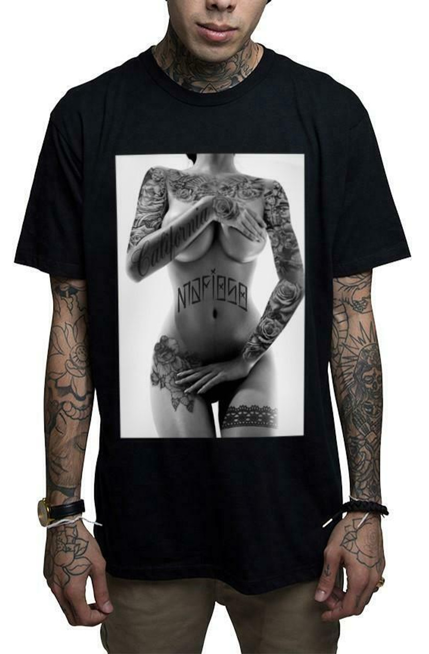 Mafioso Strip Tattooed Inked Nude Naked Sexy Woman Stripper Urban Black T  Shirt - Fearless Apparel