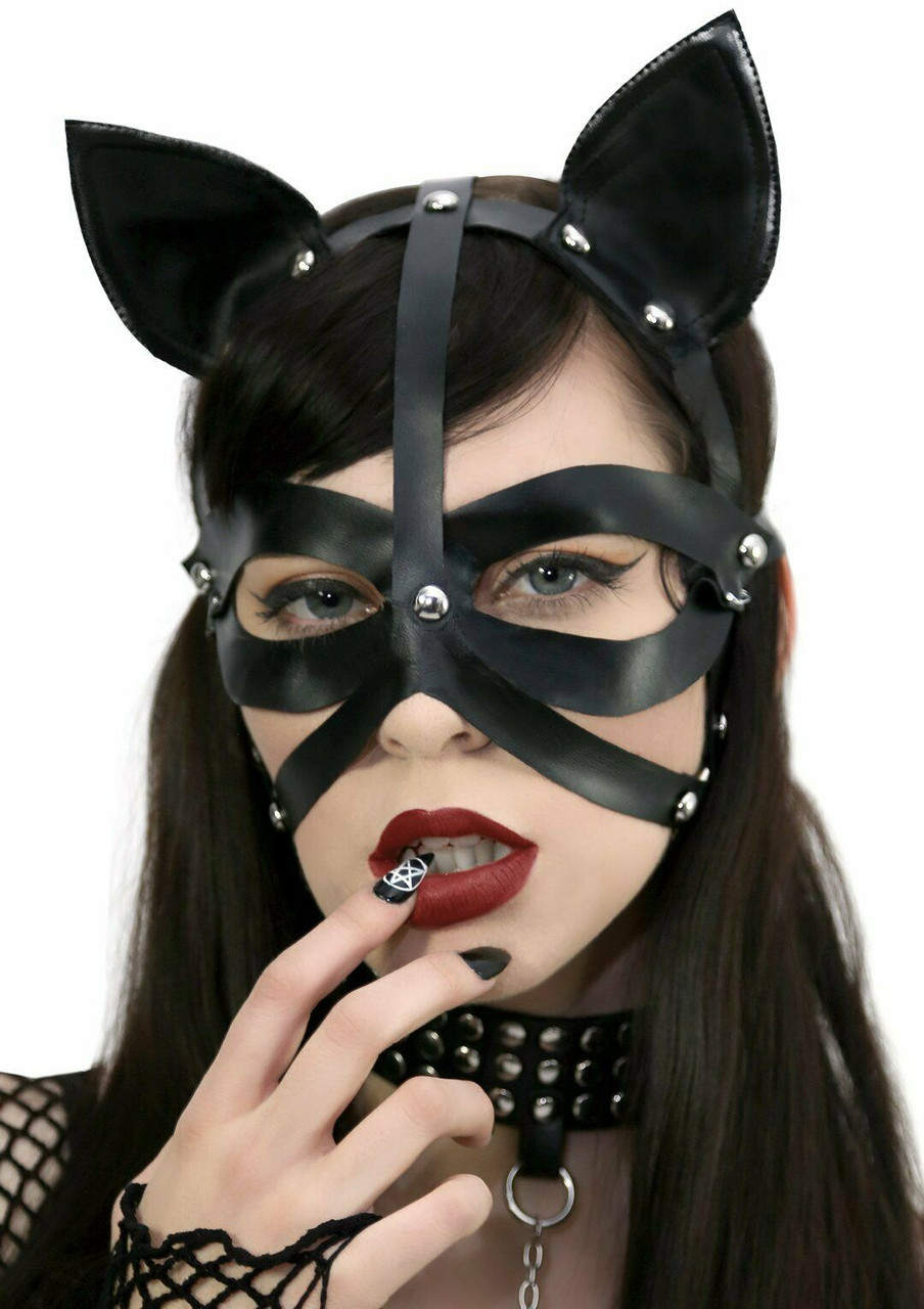 Leg Avenue Harness Cat Mask Goth Bondage Adult Halloween Costume Accessory 3754 Fearless Apparel