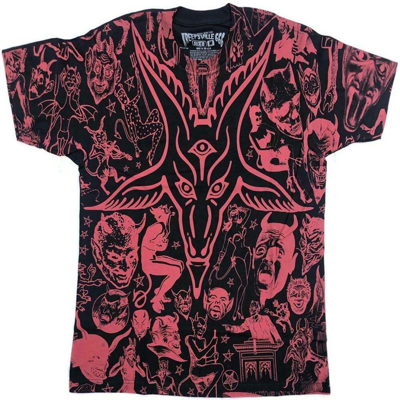 Kreepsville 666 Goat Head Red Devil Satanic Evil Gothic Punk T