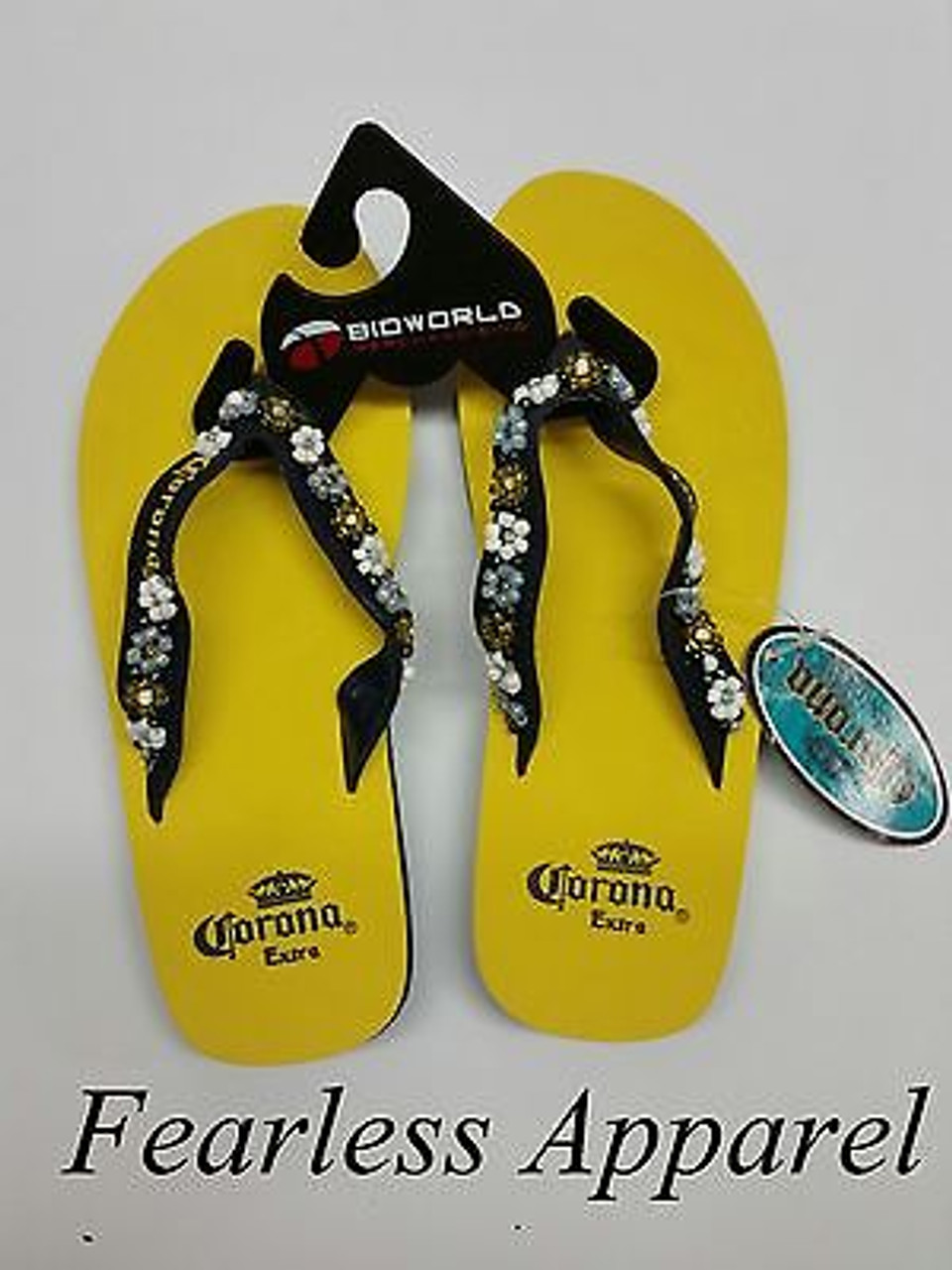 Bioworld Corona Extra Yellow Beer Mexico Sandals Flip Flops Women Us Size 5-7  - Fearless Apparel