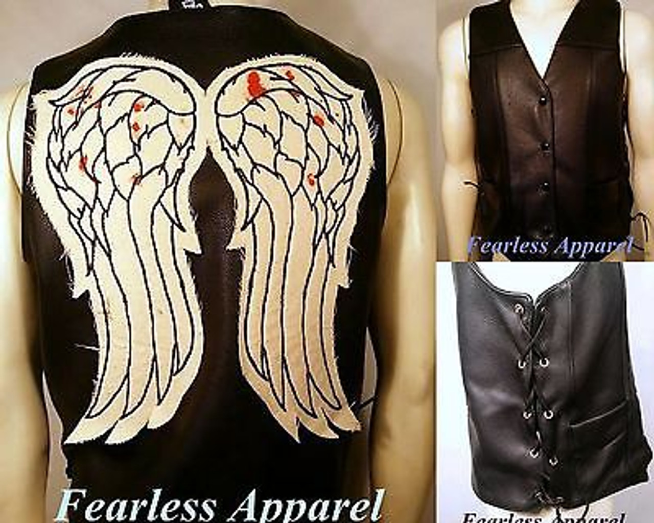 AUTHENTIC THE WALKING DEAD DARYL DIXON BLOODY ANGEL WINGS LEATHER VEST  JACKET