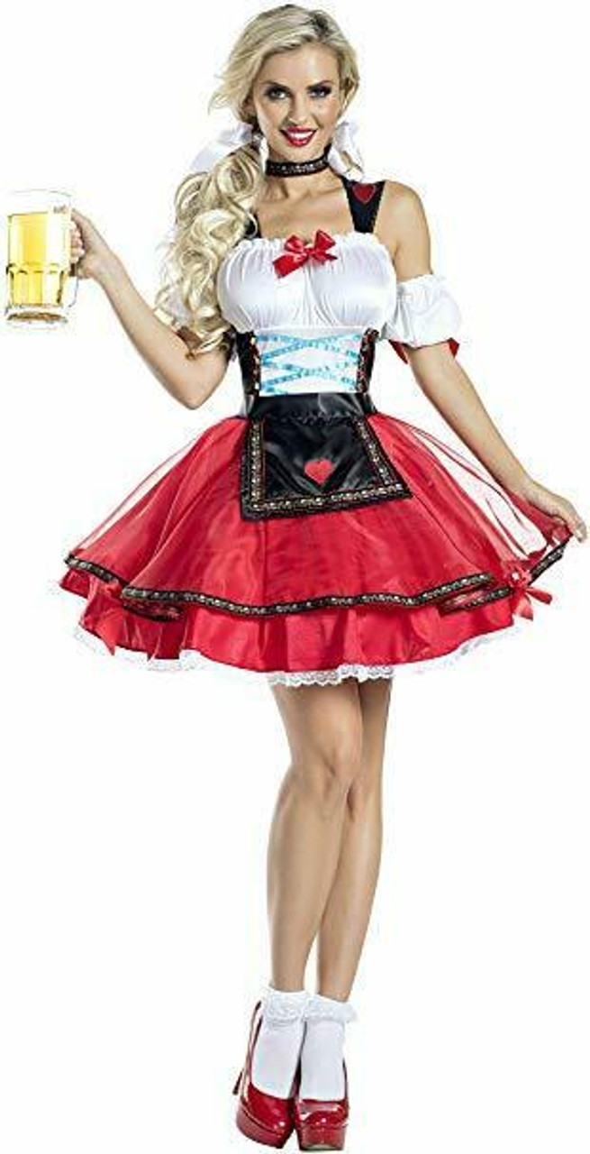 Womens Red Beer Maiden German Girl Top Costume