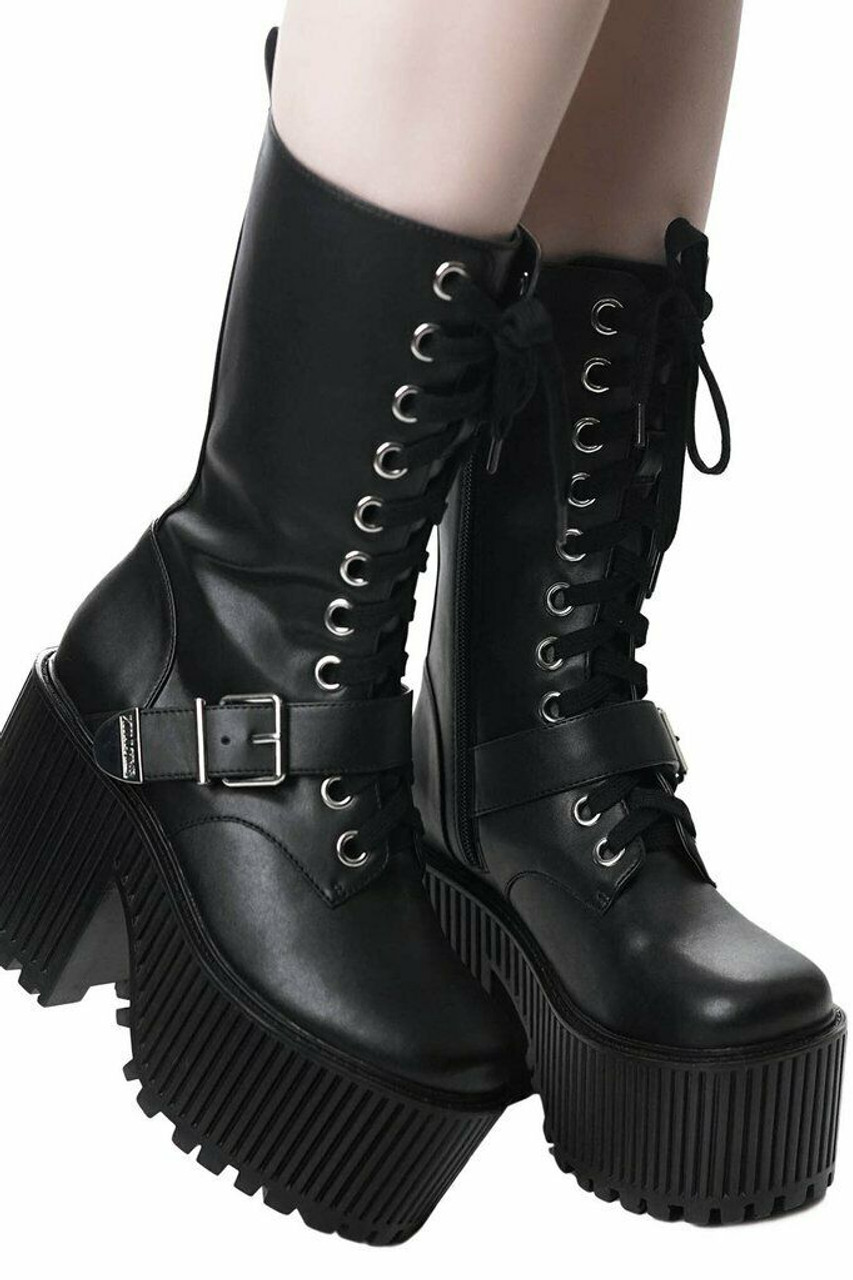 PLEASER INFINITY-2049 Black 9 Inch Heel Knee High Boots – Shoecup.com