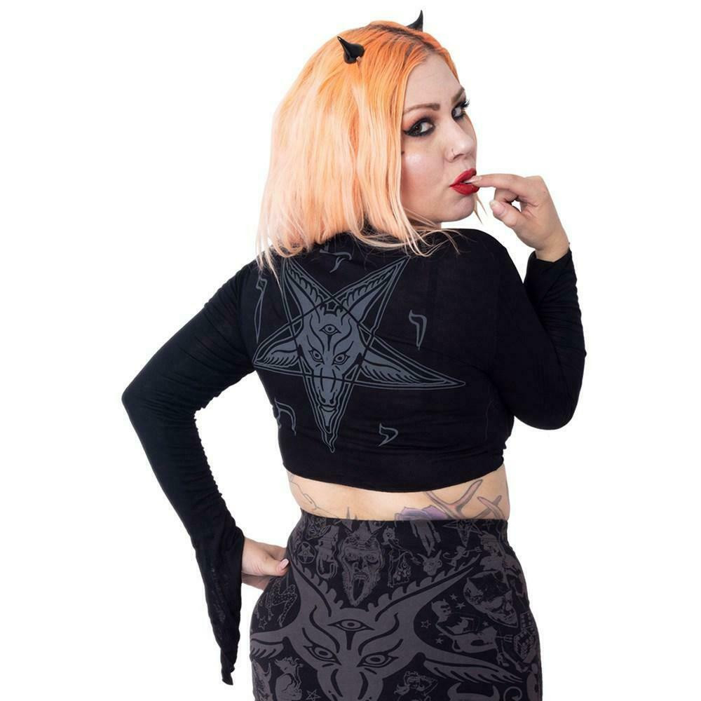 Kreepsville 666 Goat Head Pentagram Gothic Punk Skeleton Tie Top