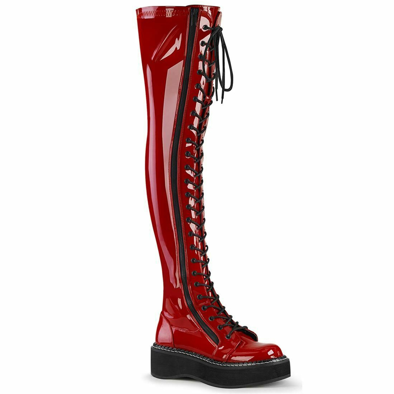 red knee high combat boots