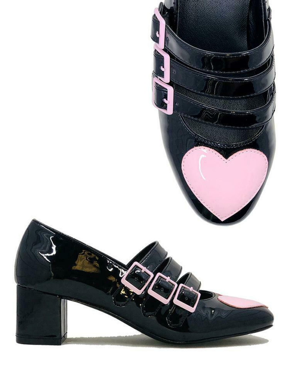 pink and black shoes heels