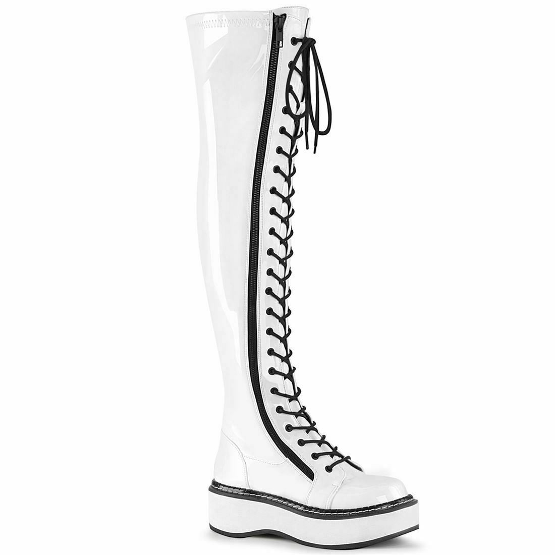 Demonia Thigh High White Sexy Punk Gothic Combat Platforms Boots