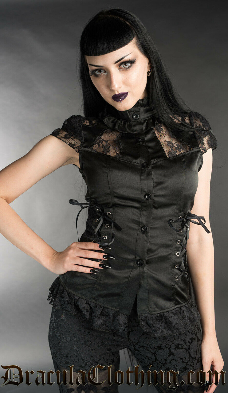 Dracula Clothing Black Laced Gothic Steampunk Sexy Corset Blouse