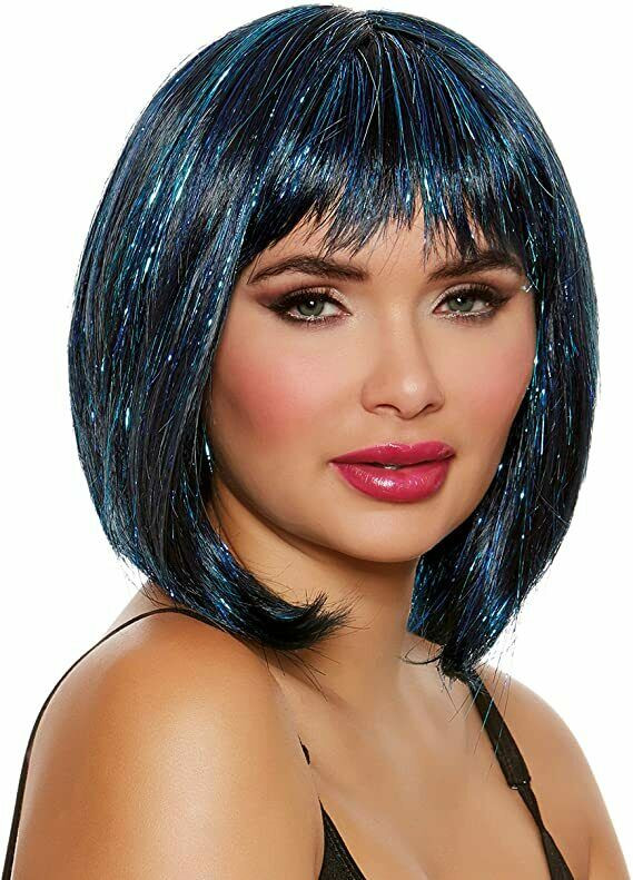 black tinsel wig