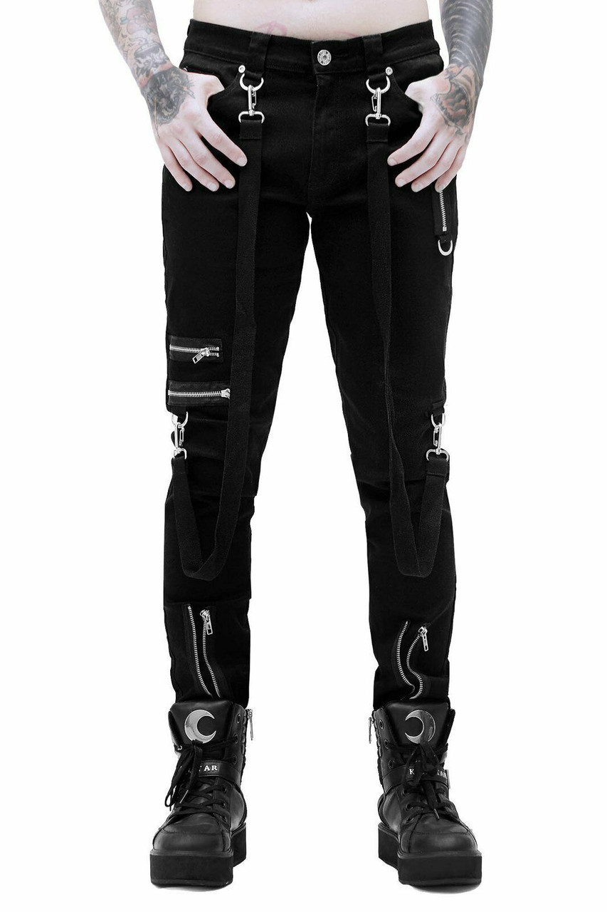 Men's Goth Straight-Leg Pants With Straps – Punk Design