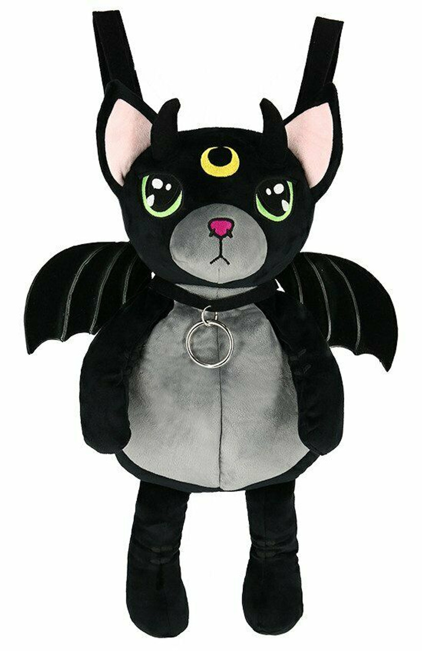 Spooky Skeleton Bat Plush Backpack Black Polyester Gothic Animal Fashion Bag