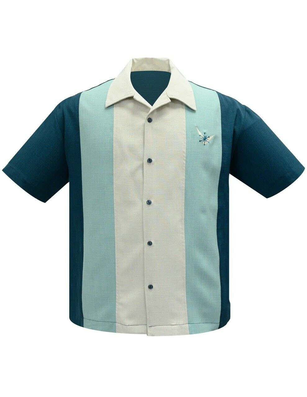 Steady Clothing Atomic Mad Men Rockabilly Teal Bowling Button Down