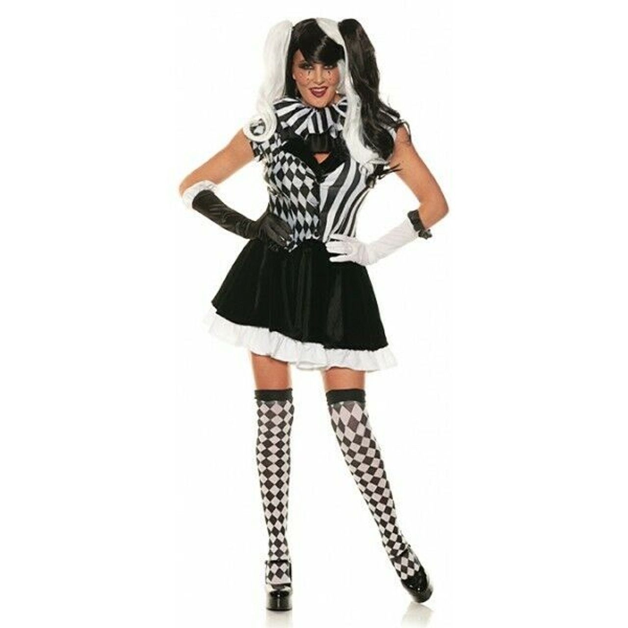 Kids' Punky Jester Black/White Outfit with Shirt/Skirt/Leggings/Headband Halloween  Costume, Assorted Sizes