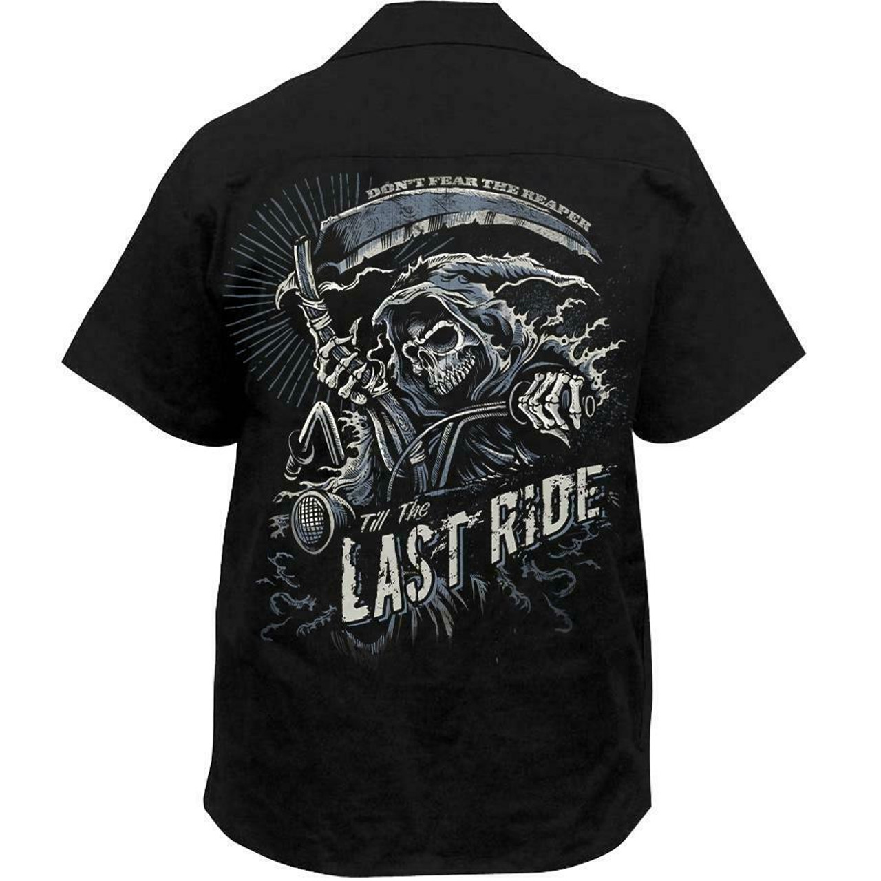 Lethal Threat Last Ride Grim Reaper Motorcycle Button Down Work Shirt  HW50214