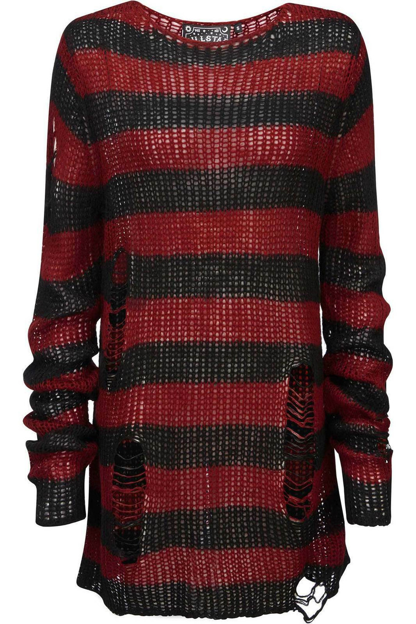 Killstar Freddy Krueger Gothic Punk Striped Oversized Knit Sweater K