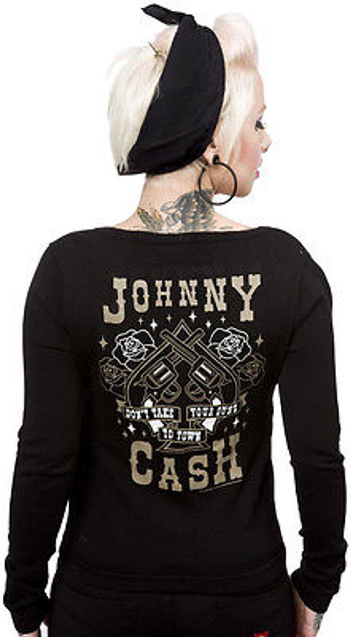 SOURPUSS JOHNNY CASH GUNS TATTOO RETRO 50s PUNK PINUP CARDIGAN SWEATER S-XXL