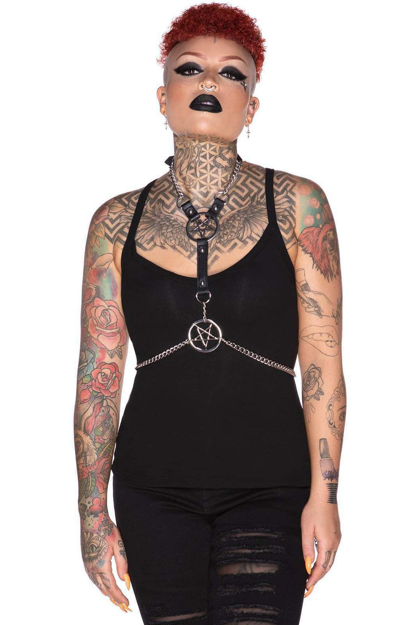 Killstar Madam Meow Harness Gothic Bondage Lingerie O-Ring Chain