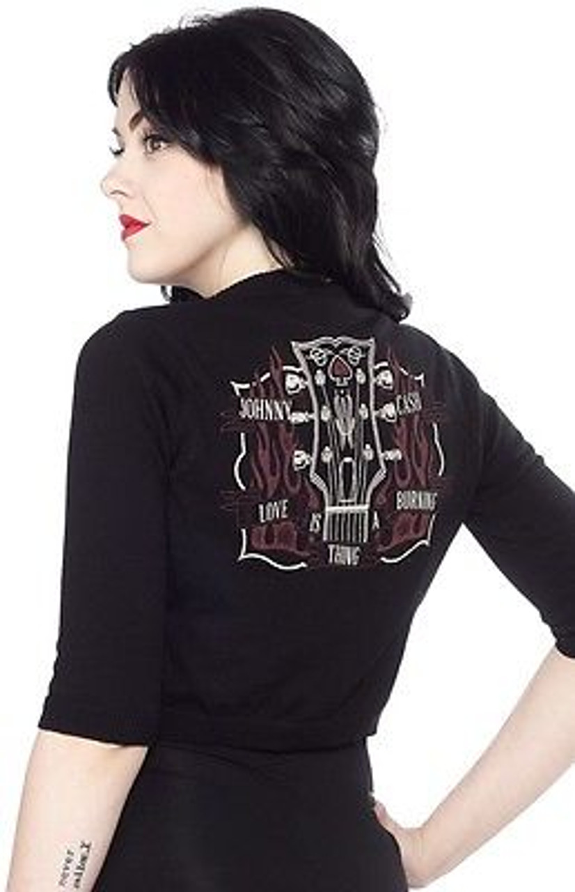 SOURPUSS JOHNNY CASH BURNING THING RETRO 50s PUNK PINUP CARDIGAN SWEATER  S-3XL