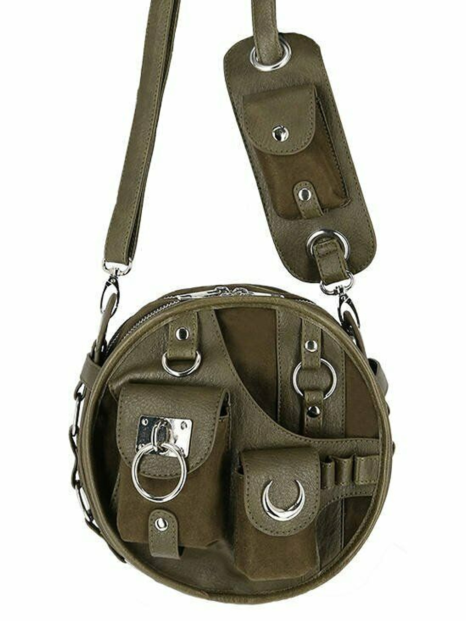 Restyle Utility Pockets Crescent Moons Gothic Punk Army Olive