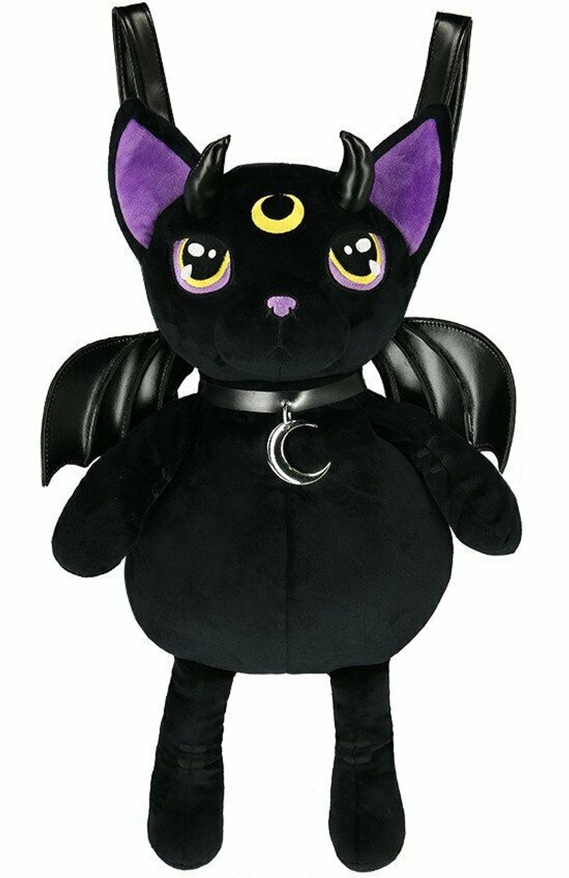 Spooky Skeleton Bat Plush Backpack Black Polyester Gothic Animal Fashion Bag