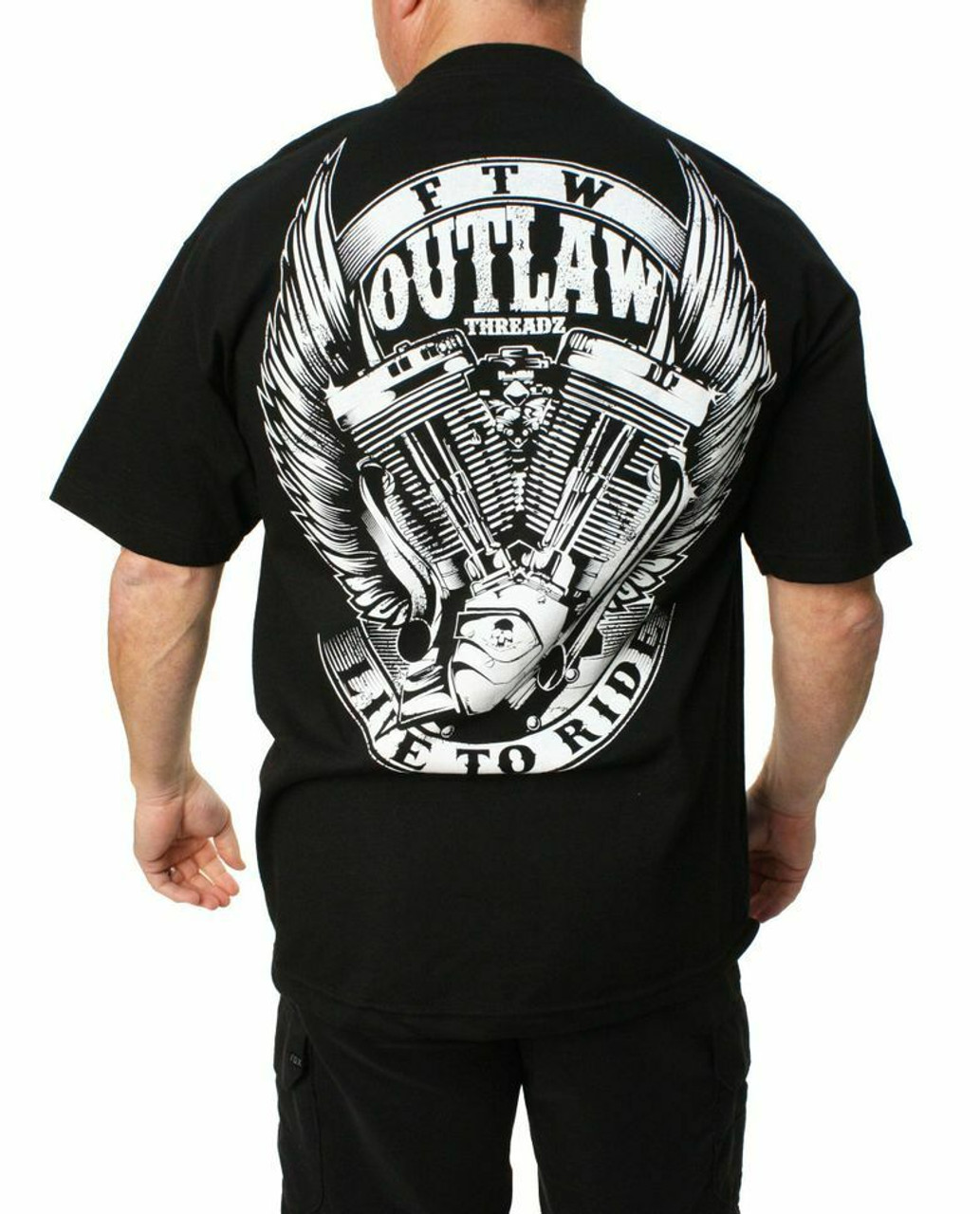 Outlaw Threadz Live to Ride Motorcycle Engine Wings Biker FTW T Shirt ...