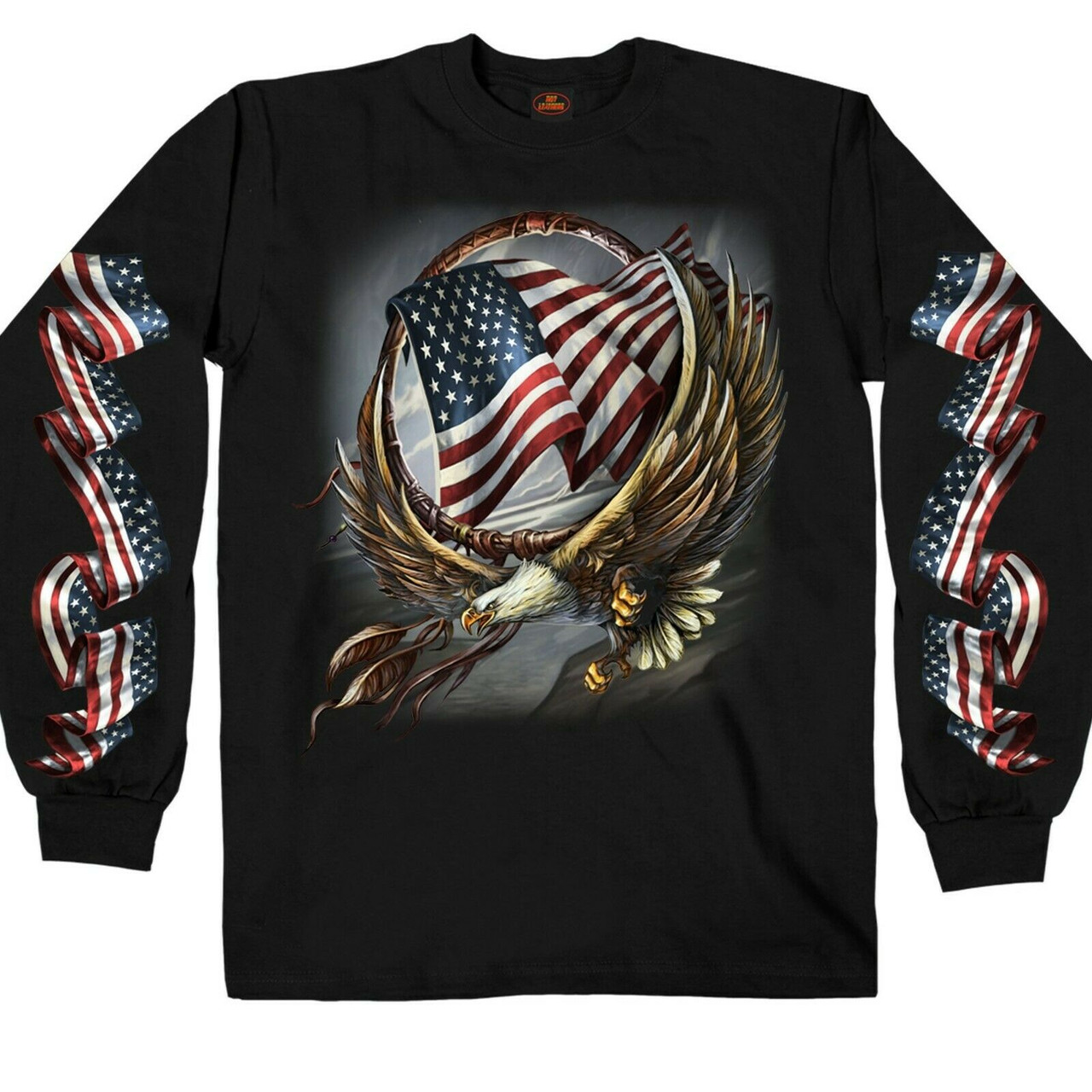 Hoop Eagle American Flag Patriotic Motorcycles Biker Long Sleeve T Shirt  GMS2427