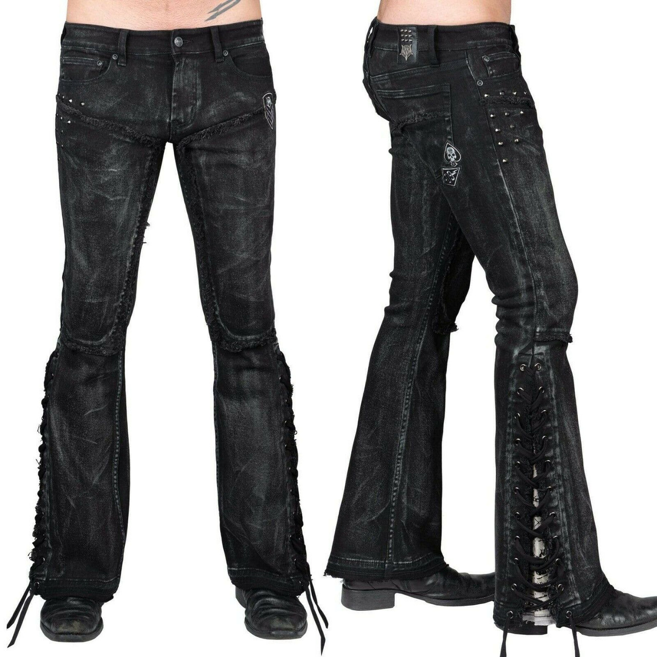 Wornstar Cutlass Rock Music Gothic Lace Up Denim Jeans Flare Pants -  Fearless Apparel