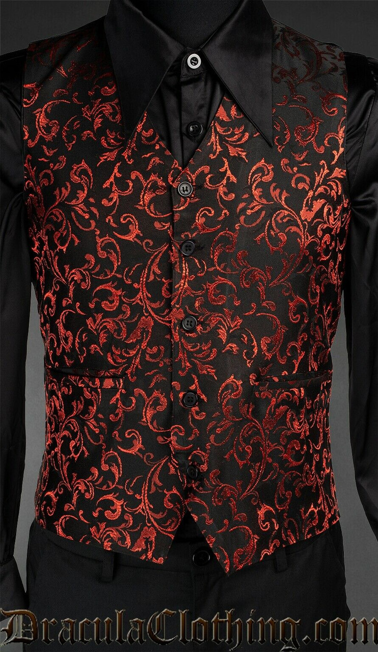 Prime Quality Men's RED Tapestry Victorian Vampire Dracula Gothic Steampunk  Pirate RED/Black Pants (Small) at  Men's Clothing store