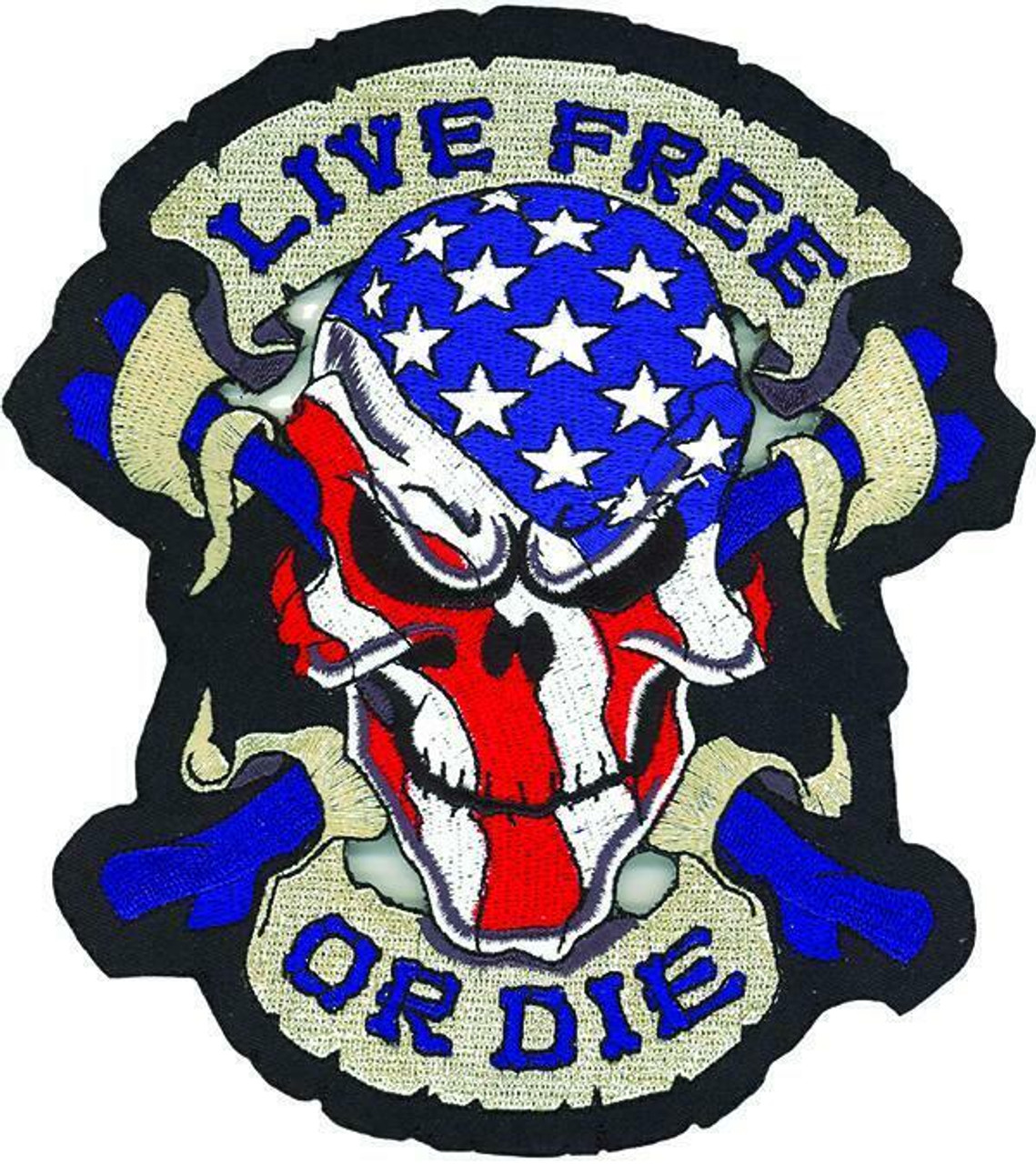 Lethal Threat Live Free or Die USA Skull American Flag Motorcycle Patch  LT30063