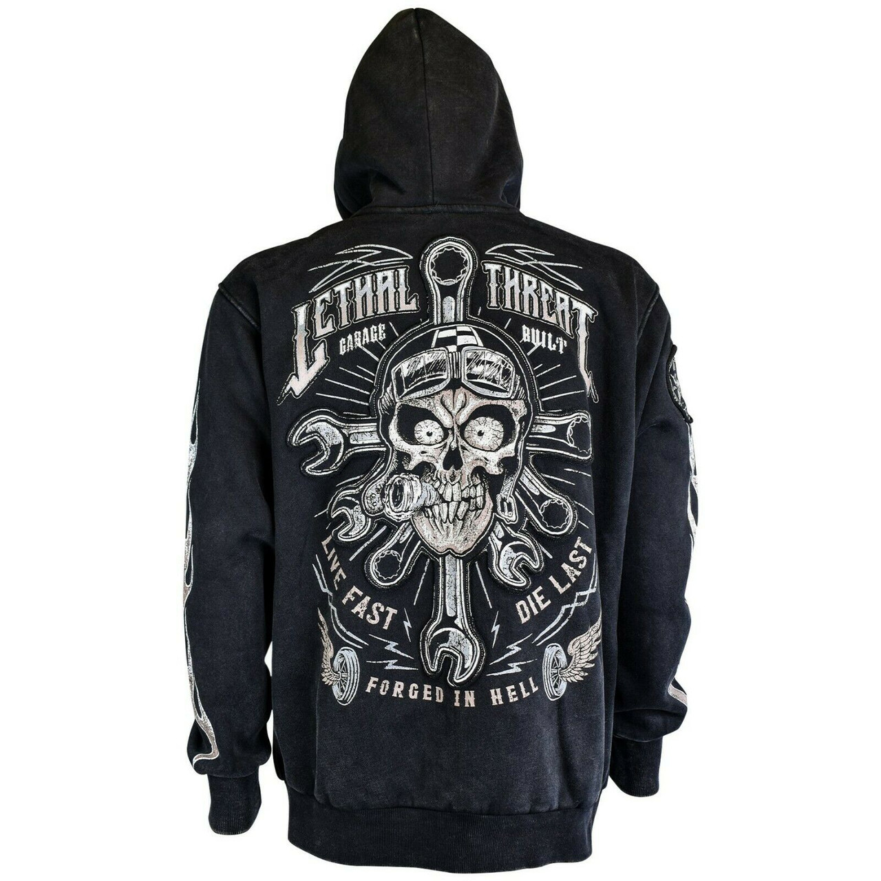 Lethal Threat Live Fast or Die Wrench Skull Mechanic Motorcycle Hoodie  HD84064