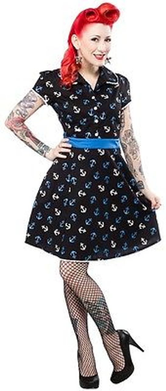 SOURPUSS RIZZO ANCHOR DARK SAILOR BOAT PINUP GOTHIC ROCKABILLY DRESS S ...