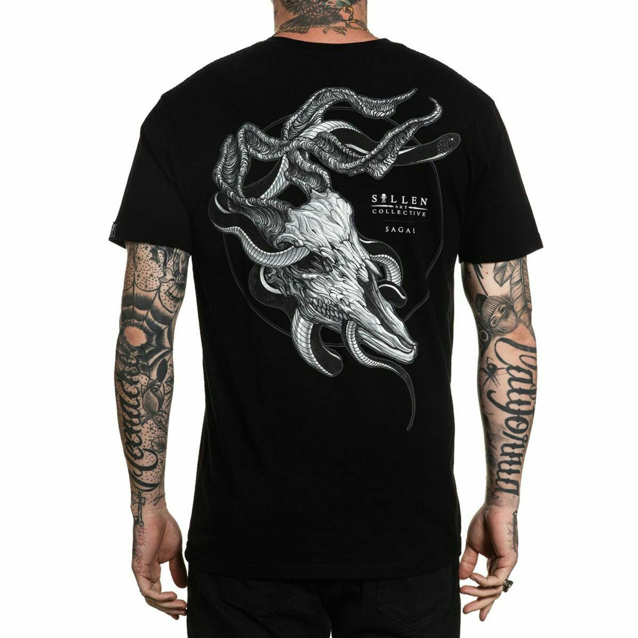 Sullen Sagae Skull Goat Snakes Inked Tattoo Art Horns Biker Shirt