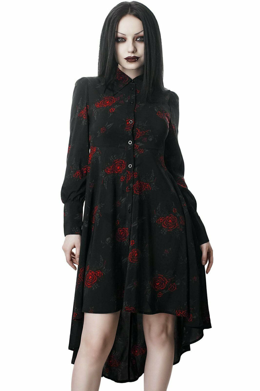 Killstar Pandora Chiffon Floral High Low Goth Punk Roses Shirt Dress  KSRA001315