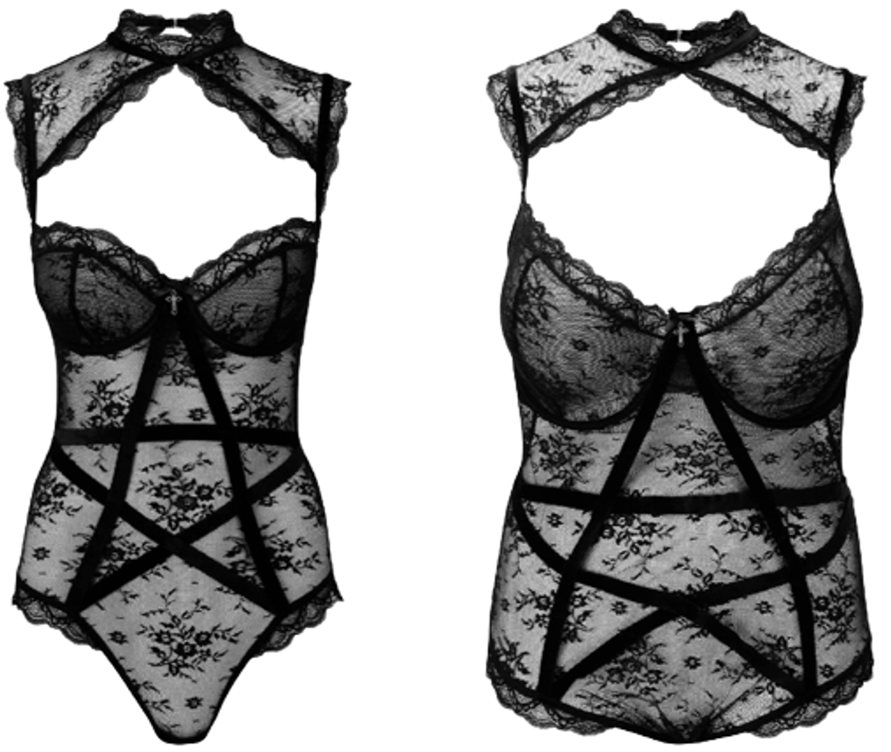 Killstar Dark Desire Lace Floral Pentagram Sexy Lingerie Bodysuit