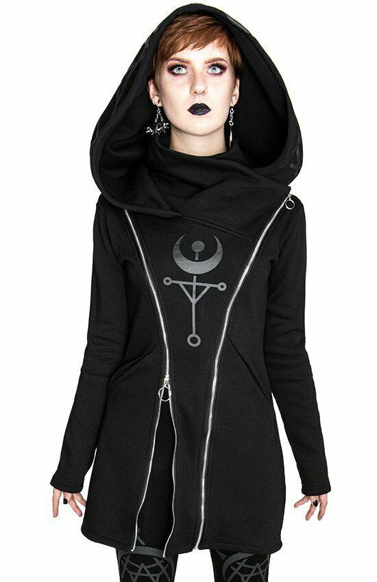 Restyle Twin Moon Oversized Hood Gothic Witchy Occult Symbols