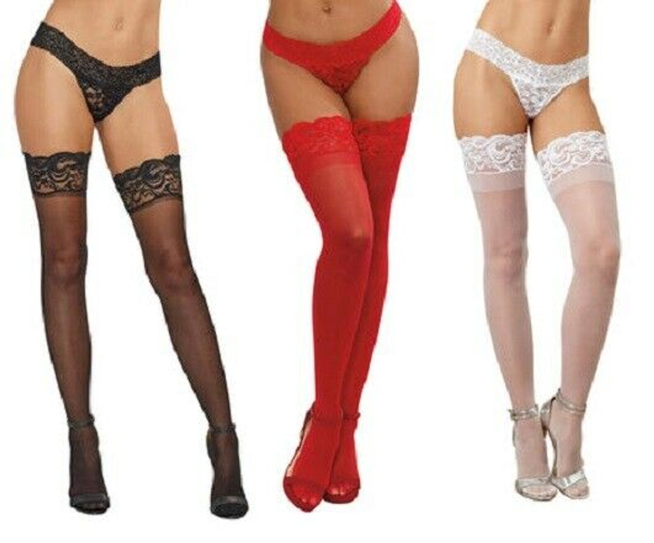 Lace Top Stay Up Stockings - Red