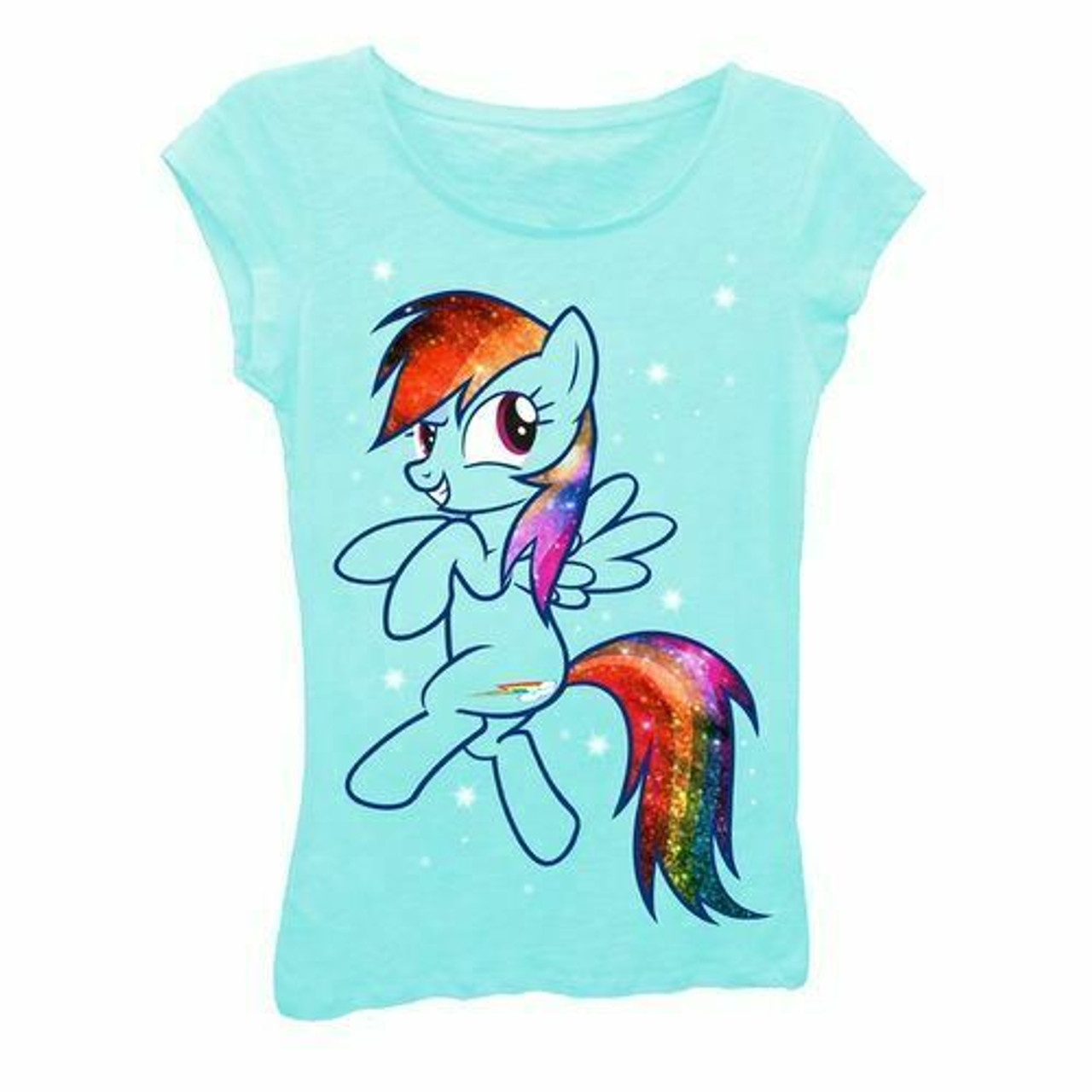 Little Pony Rainbow Dash Galaxy Glitter Print Childrens Girls Shirt - Fearless Apparel