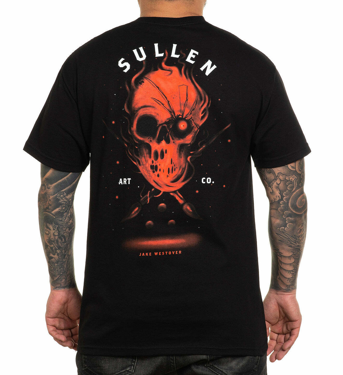 Sullen Men's Shattered T-Shirt - Premium Quality Black Tee With Tattoo Skull Art