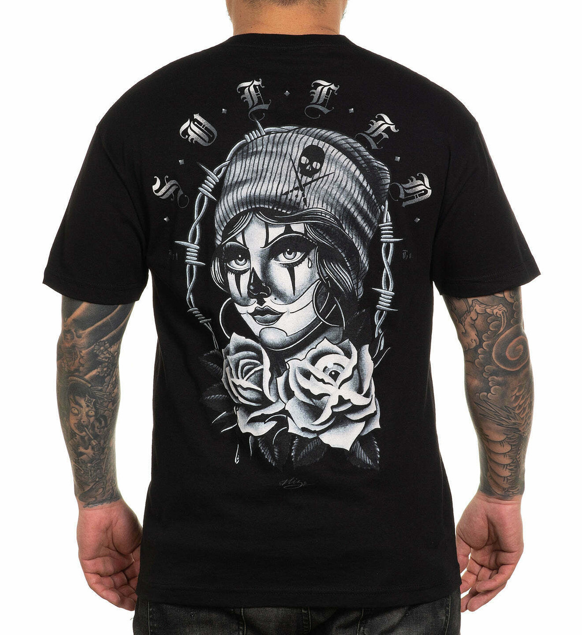 Sullen Art Collective Niz Classic Crying Clown Roses Thorns Tattoo Tee  SCM4545