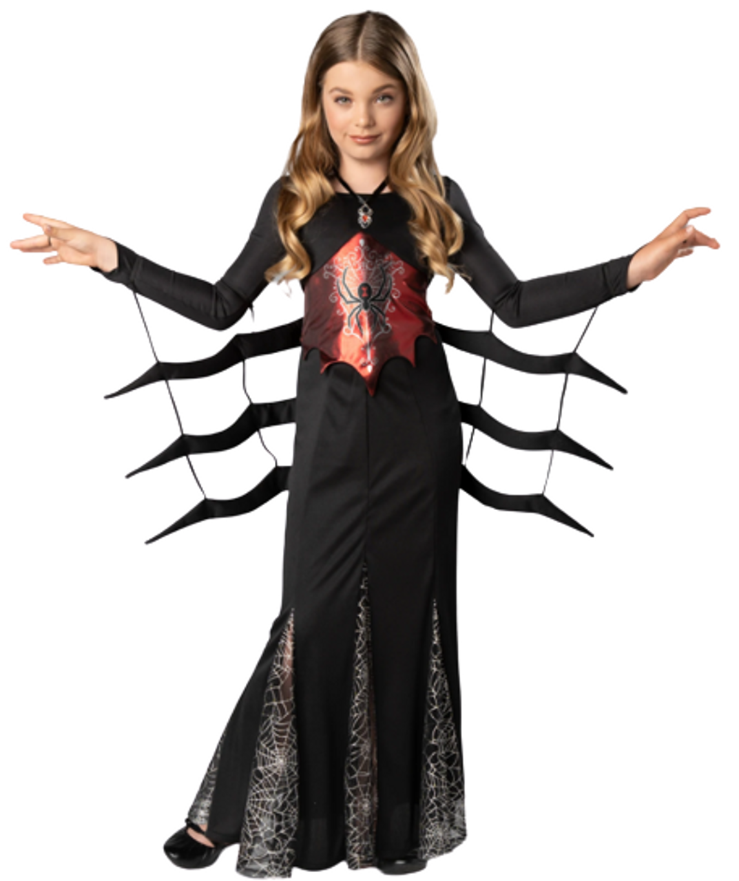 Children Performance Black Witch Cosplay Red Bubble Spider Dress Costume  Halloween for girl Wizard