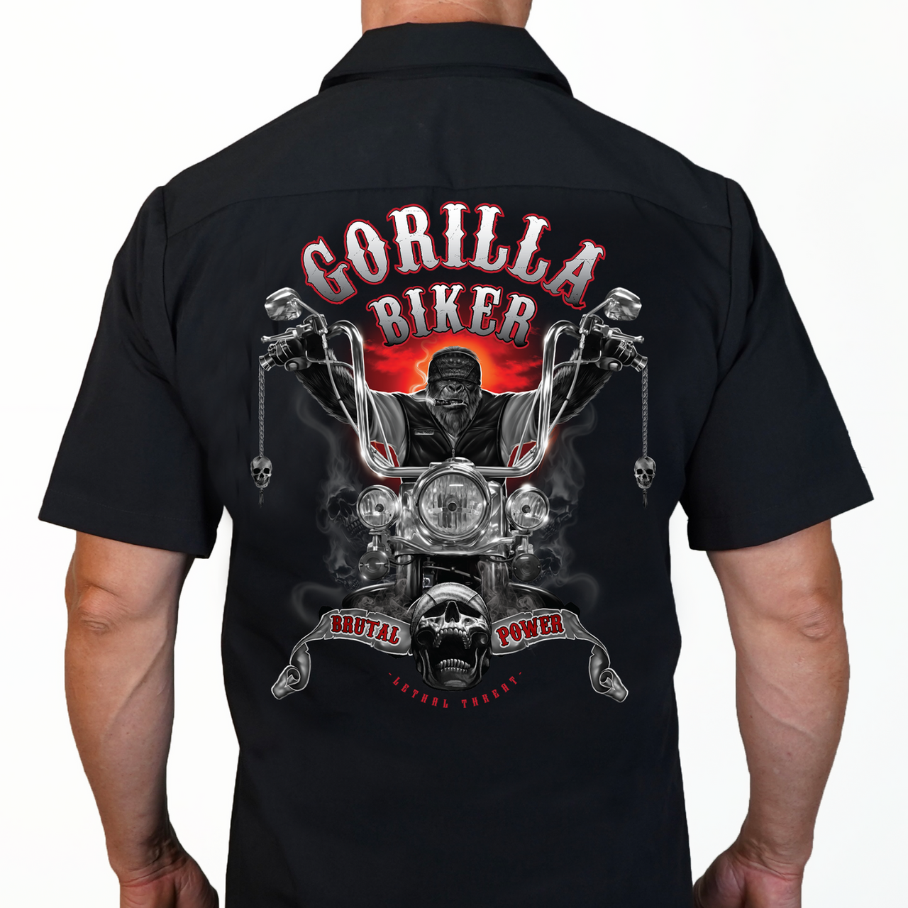 Lethal threat Gorilla Bikers Ape Hangers Brutal Motorcycle Mens Work Shop  Shirt - Fearless Apparel