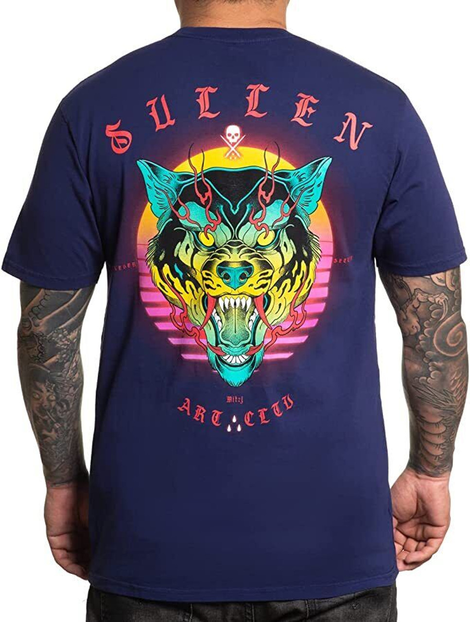 Sullen Clothing Wolf Shock Fangs Wild Neon Lightning Tattoo Inked Shirt  SCM4576