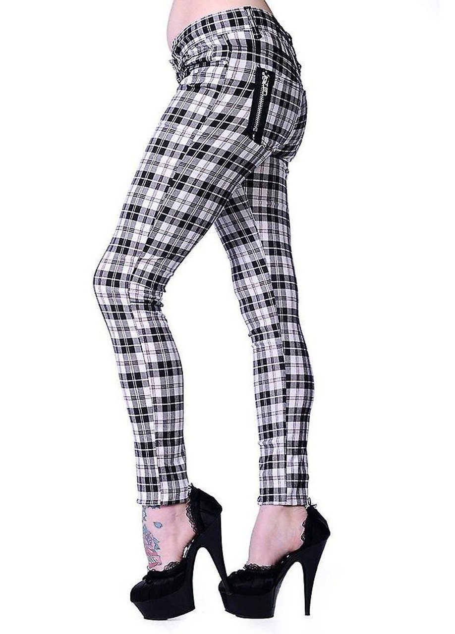 Lost Queen Forever Yours Red Black Checked Gothic Punk Trousers Pants  TBN405 - Fearless Apparel