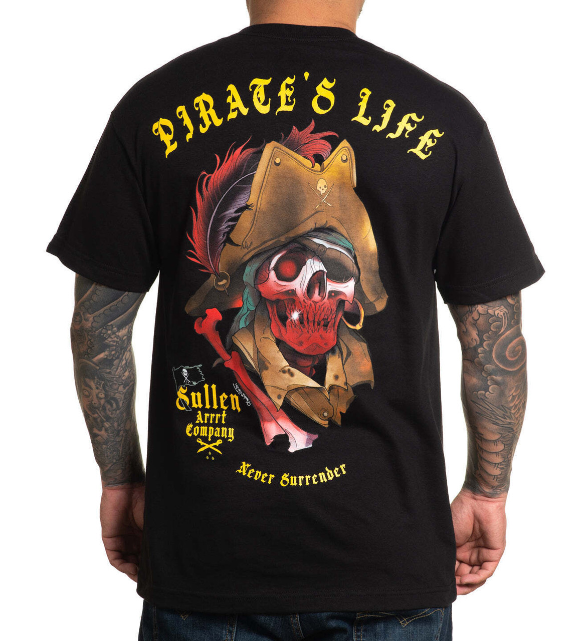 Sullen Art Collective Pirates Life Never Surrender Mens Graphic Tattoo T Shirt - L Regular