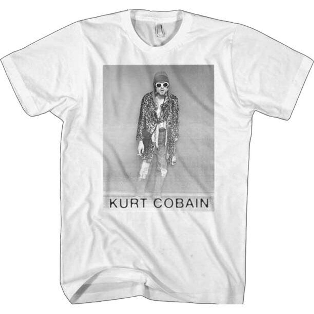 Kurt Cobain Leopard Photo Mens Nirvana Alt 90s Grunge Rock Graphic