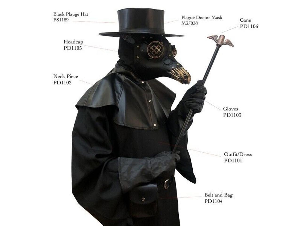 KBW Global Plague Mask Robe Cane Steampunk Adult Halloween Costume - Fearless