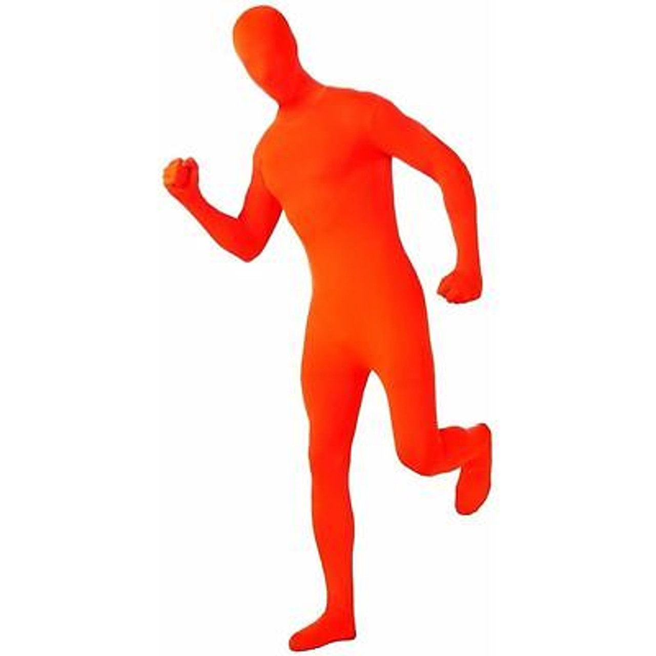 Mens Second Skin Orange Bodysuit Lycra Fancy Dress Party Costume