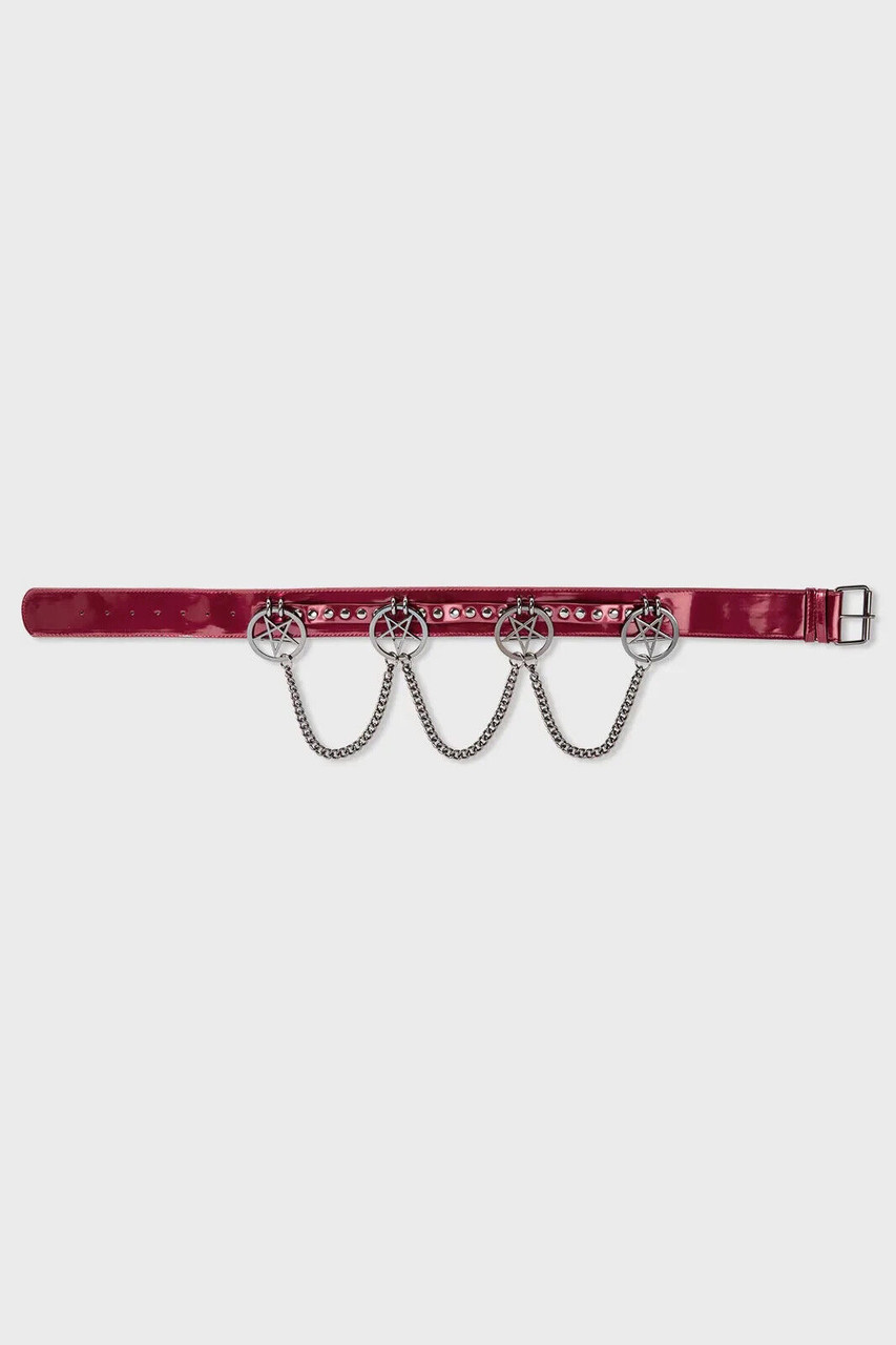Killstar Curses Belt Crimson Pentagram Satanic Goth Studded  display picture 1