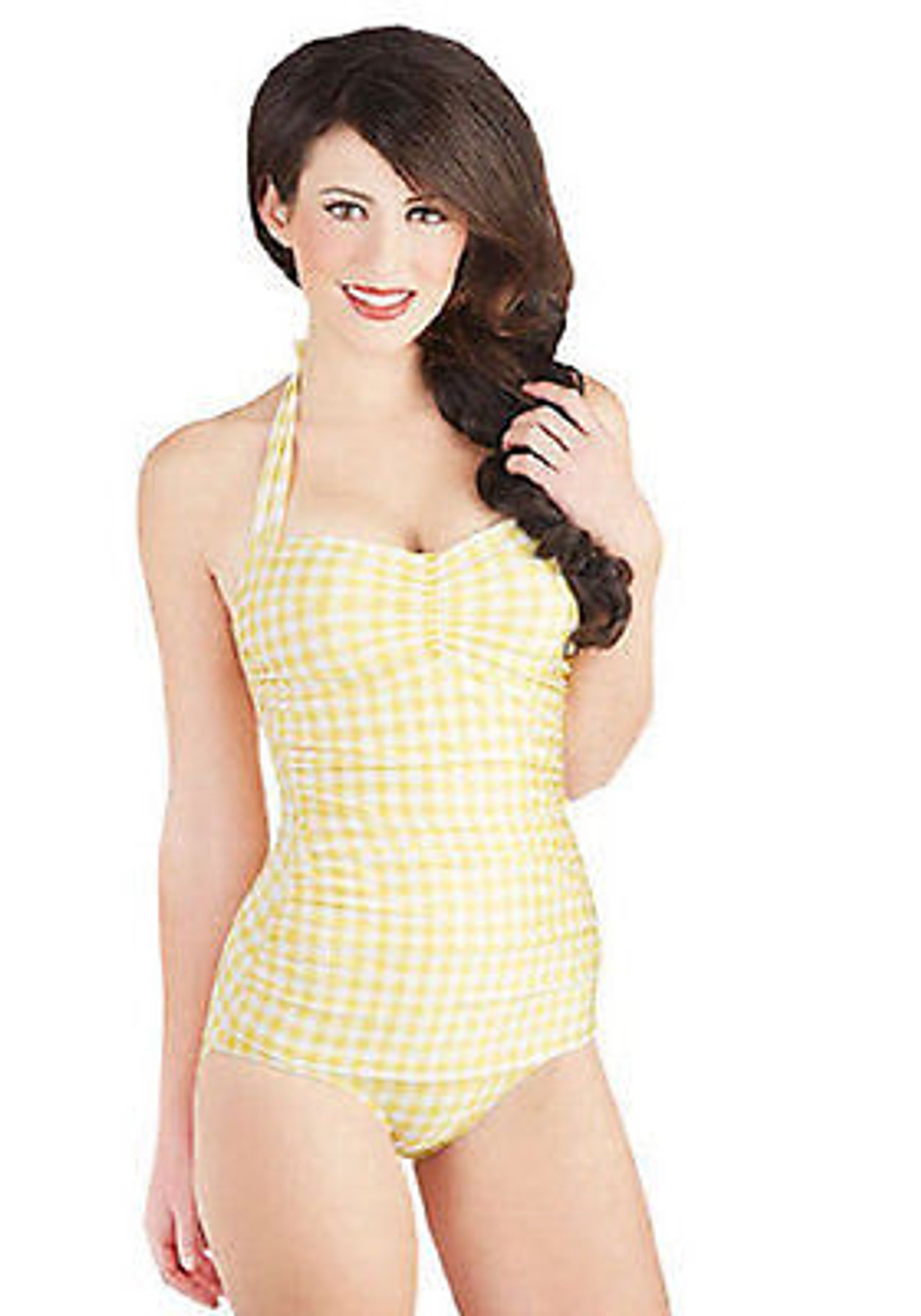 yellow gingham one piece swimsuit